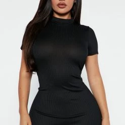 Fashion Nova Kaylei Ribeed Mini Dress - Black