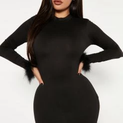 Fashion Nova Lucia Feather Mini Dress - Black