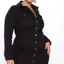 Fashion Nova Not Stressing Over You Denim Mini Dress - Black -fashion nova dresses Shop 10 13 20Studio3 RM TB 10 47 32 16 DS3213R Black 0633 PLUS RA