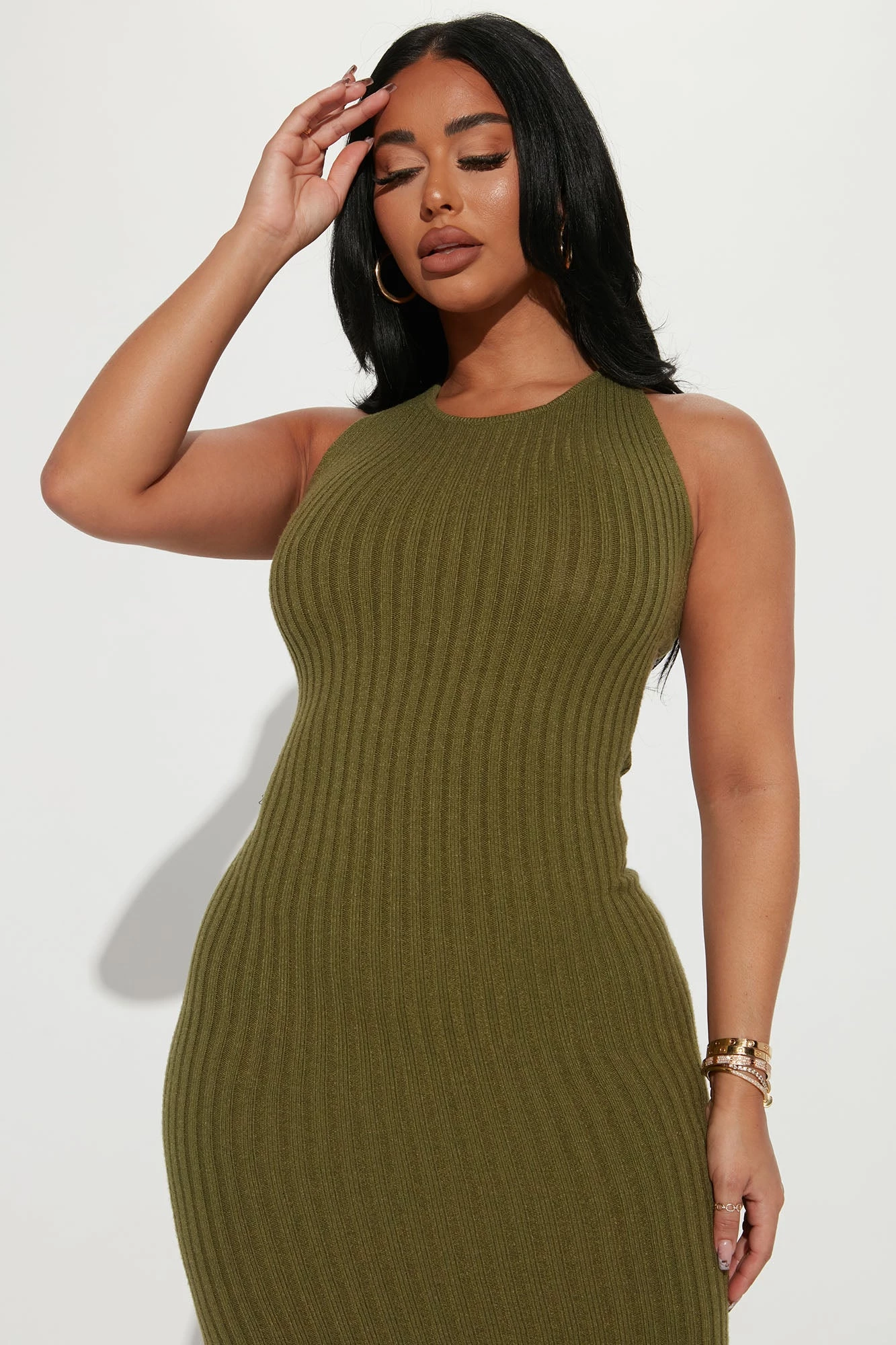 Fashion Nova Yalina Sweater Midi Dress - Olive 4 Fashion Nova Yalina Sweater Midi Dress - Olive - Image 2