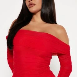 Fashion Nova Ready In A Ruched Off Shoulder Midi Dress - Red -fashion nova dresses Shop 10 14 22Studio4 MS IM 13 38 17 22 72844 Red R 2829 SG