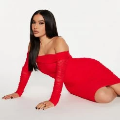 Fashion Nova Ready In A Ruched Off Shoulder Midi Dress - Red -fashion nova dresses Shop 10 14 22Studio4 MS IM 13 39 20 22 72844 Red R 2839 SG