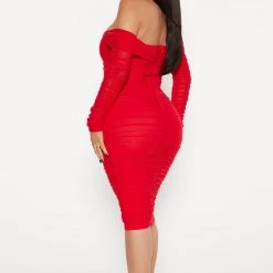 Fashion Nova Ready In A Ruched Off Shoulder Midi Dress - Red -fashion nova dresses Shop 10 14 22Studio4 MS IM 13 39 47 22 72844 Red R 2843 SG
