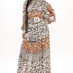Fashion Nova Wandering Free Printed Maxi Dress - Brown/combo