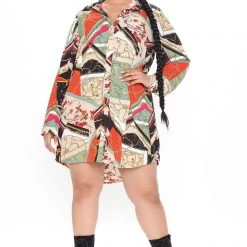 Fashion Nova The Boss Printed Shirt Dress - Taupe/combo -fashion nova dresses Shop 10 16 20Studio1 EF SA 14 22 58 60 DSHR801A TaupeCombo 0054 PLUS KL