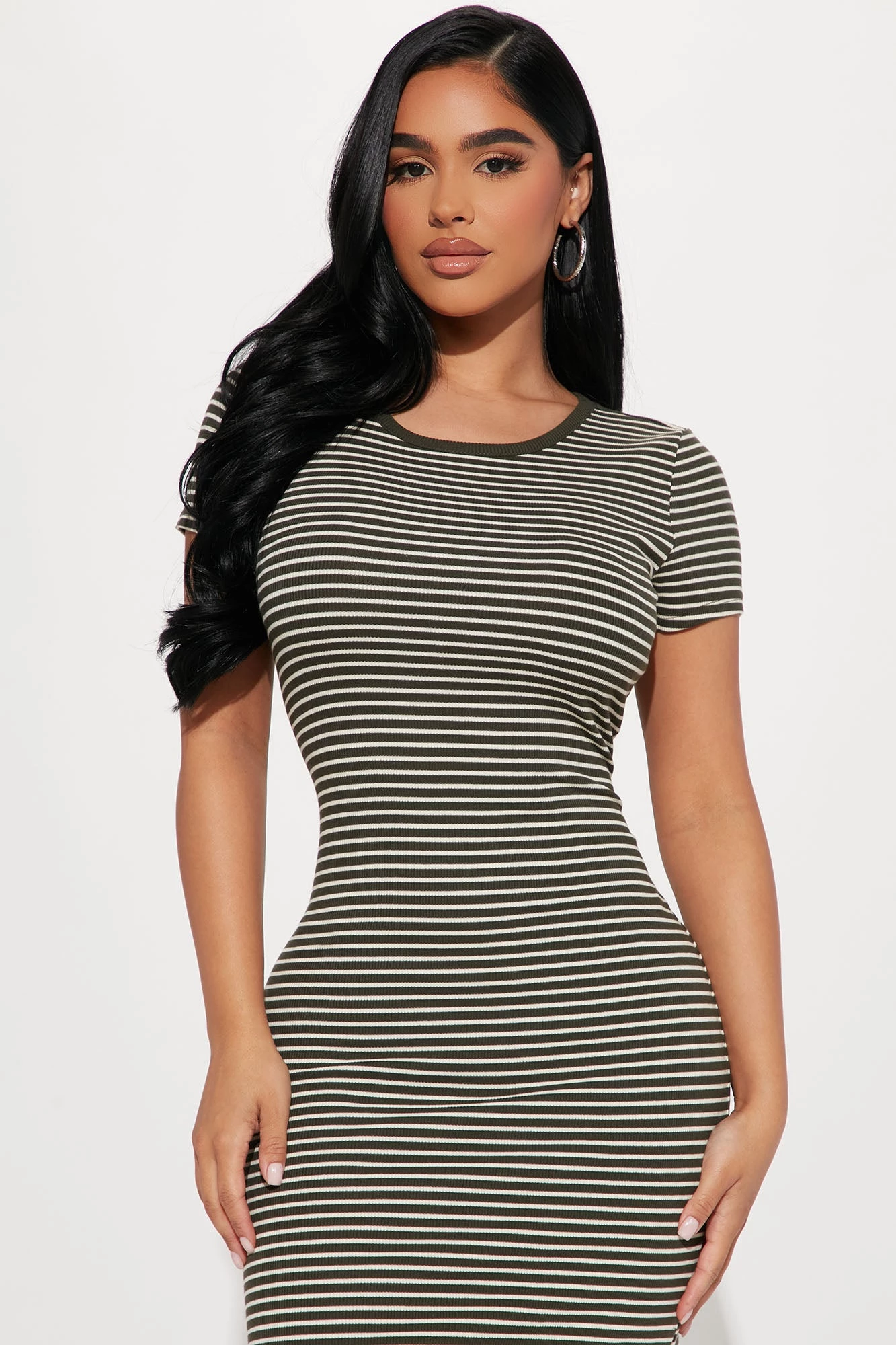 Fashion Nova Katia Striped Midi Dress - Olive/combo 4 Fashion Nova Katia Striped Midi Dress - Olive/combo - Image 2