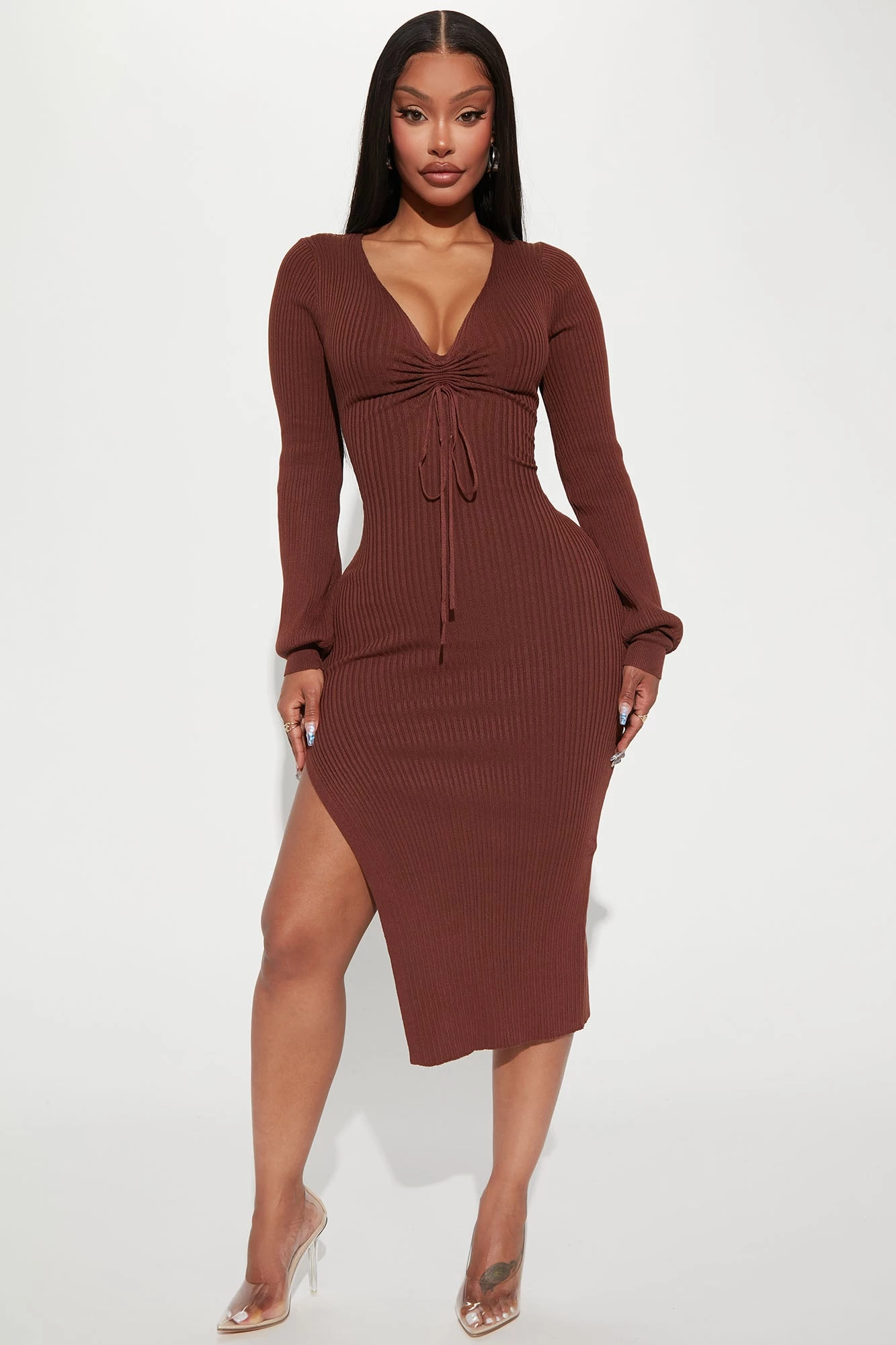Fashion Nova Erica Sweater Midi Dress - Brown 3 Fashion Nova Erica Sweater Midi Dress - Brown