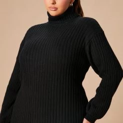 Fashion Nova Too Cozy Turtle Neck Sweater Dress - Black -fashion nova dresses Shop 10 17 22Studio7 KJ DJ 10 13 37 8 HF19H175 Black 0210 PLUS JB