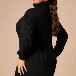Fashion Nova Too Cozy Turtle Neck Sweater Dress - Black -fashion nova dresses Shop 10 17 22Studio7 KJ DJ 10 13 52 8 HF19H175 Black 0214 PLUS JB