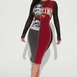 Fashion Nova Legacy Midi Dress - Burgundy/combo