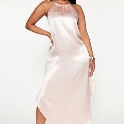 Fashion Nova Porchia Satin Midi Dress - Blush