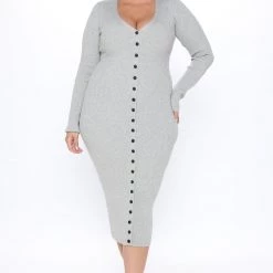 Fashion Nova Baby It's Cold Sweater Midi Dress - Heather Grey -fashion nova dresses Shop 10 19 20Studio3 RT KW 13 31 04 35 MD6211 HeatherGrey 0011 PLUS KL