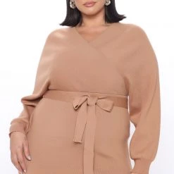 Fashion Nova Wrapped All Around Me Midi Sweater Dress - Taupe -fashion nova dresses Shop 10 19 20Studio3 RT KW 14 31 30 50 FL20H611 Taupe 0002 PLUS KL