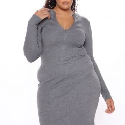 Fashion Nova Pour Some Wine Sweater Midi Dress - Charcoal -fashion nova dresses Shop 10 19 20Studio4 BR BJ 11 35 49 28 DNL1119 Charcoal PLUS 53337 NT