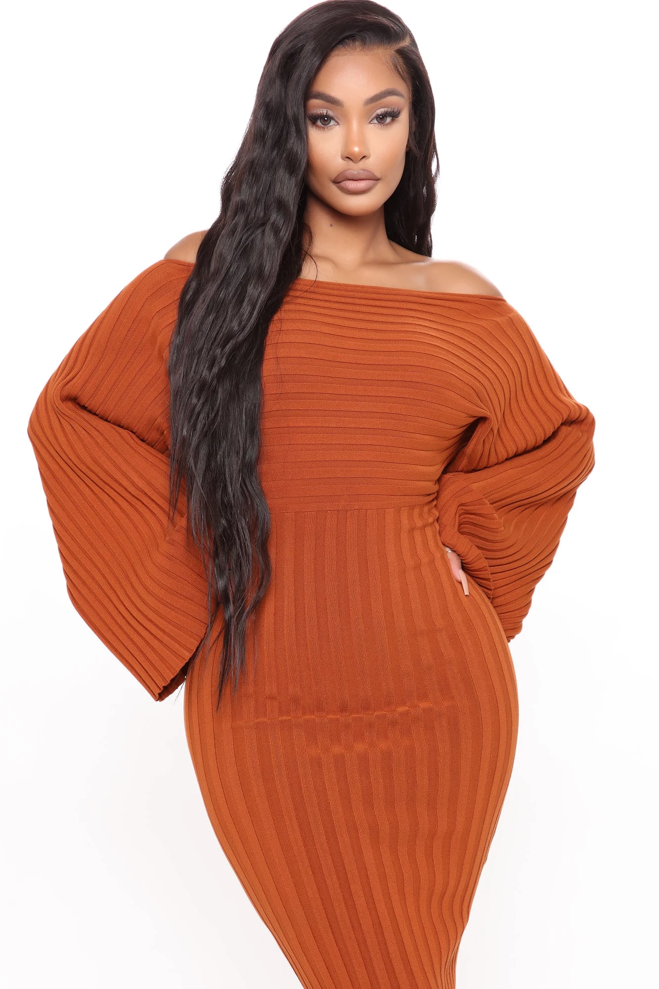 Fashion Nova Heather Sweater Midi Dress - Cognac 4 Fashion Nova Heather Sweater Midi Dress - Cognac - Image 2
