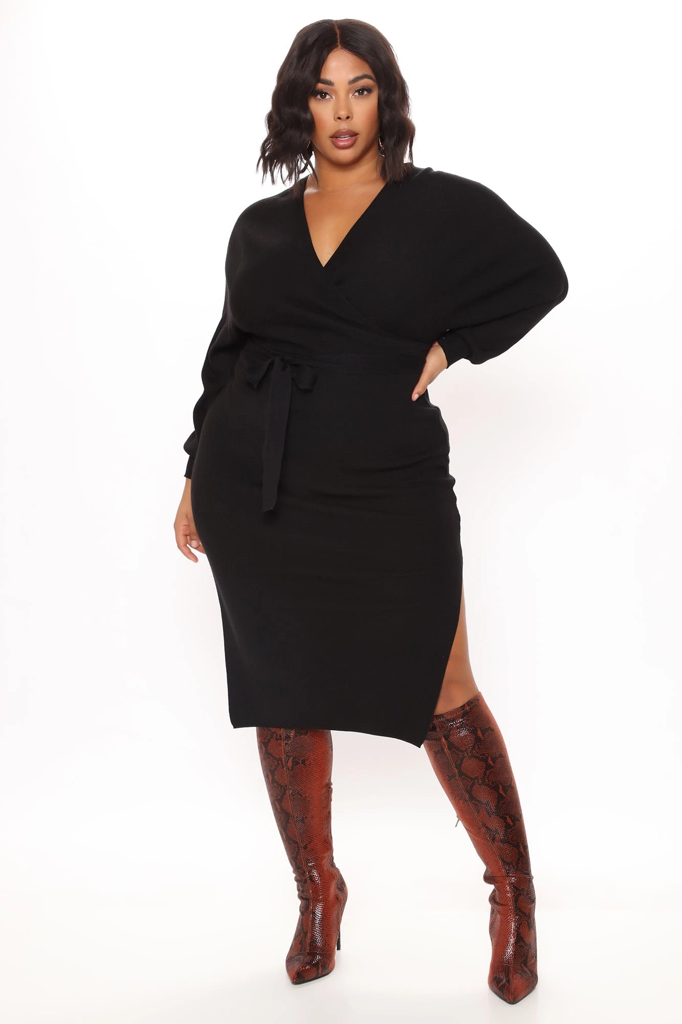 Fashion Nova Wrapped All Around Me Midi Sweater Dress - Black 7 Fashion Nova Wrapped All Around Me Midi Sweater Dress - Black - Image 5