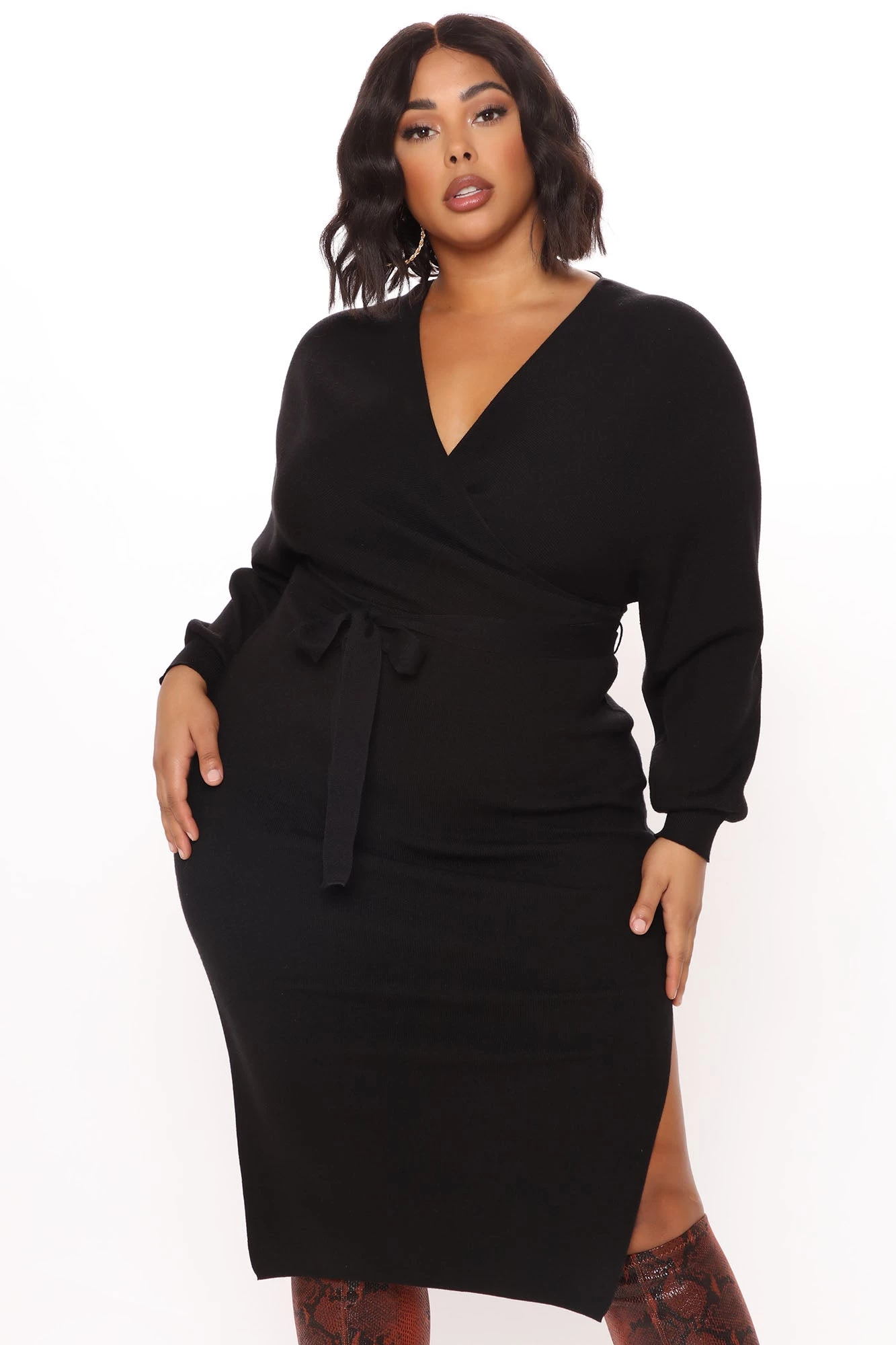 Fashion Nova Wrapped All Around Me Midi Sweater Dress - Black 8 Fashion Nova Wrapped All Around Me Midi Sweater Dress - Black - Image 6