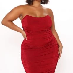 Fashion Nova All Ruched And Ready Midi Dress - Wine -fashion nova dresses Shop 10 20 20Studio3 DM SA 13 59 00 52 FS21C043 Wine 0590 PLUS WG