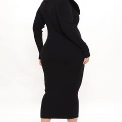 Fashion Nova Don't Be Faux Real Sweater Midi Dress - Black -fashion nova dresses Shop 10 20 21Studio3 ME KG 14 53 47 49 90920NK Black 5621 PLUS KS