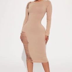 Fashion Nova Blair Midi Dress - Nude