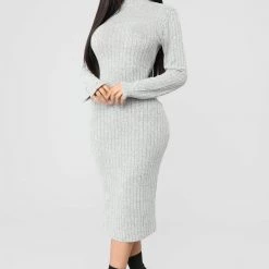 Fashion Nova Not Over You Yet Sweater Dress - Heather Grey