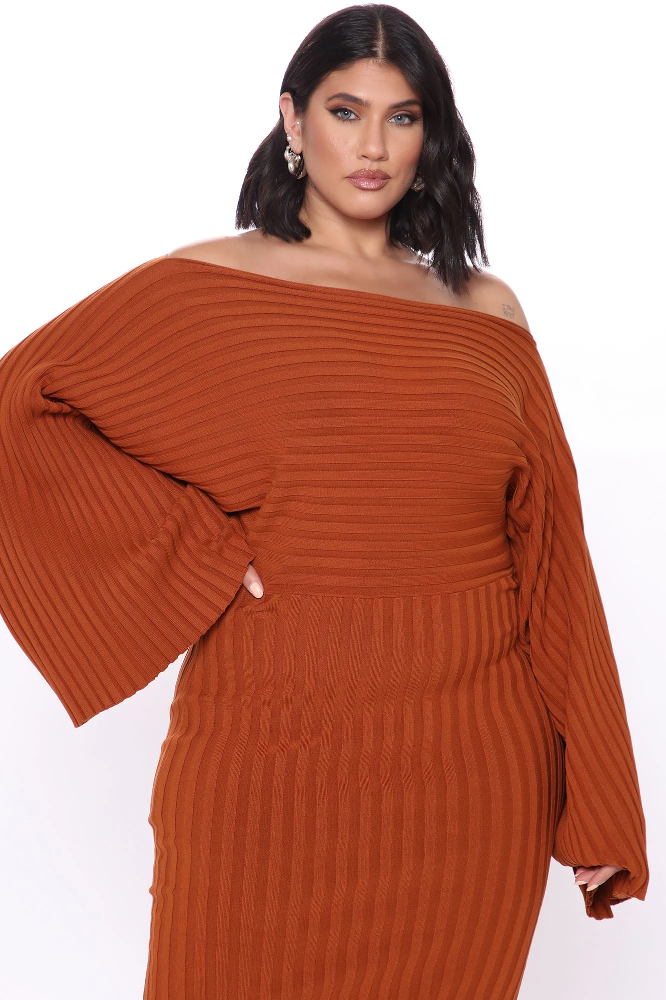 Fashion Nova Heather Sweater Midi Dress - Cognac 7 Fashion Nova Heather Sweater Midi Dress - Cognac - Image 5