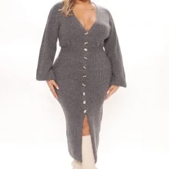 Fashion Nova Serenity Sweater Midi Dress - Charcoal -fashion nova dresses Shop 10 26 21Studio1 CE RL 15 26 14 52 SD106 Charcoal 6066 PLUS KL