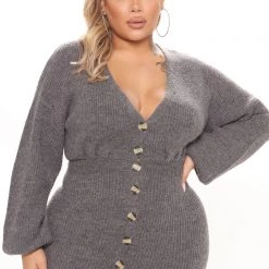 Fashion Nova Serenity Sweater Midi Dress - Charcoal -fashion nova dresses Shop 10 26 21Studio1 CE RL 15 26 19 52 SD106 Charcoal 6070 PLUS KL