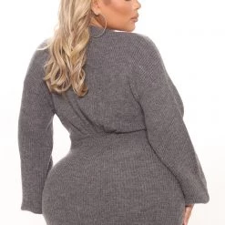 Fashion Nova Serenity Sweater Midi Dress - Charcoal -fashion nova dresses Shop 10 26 21Studio1 CE RL 15 26 40 52 SD106 Charcoal 6076 PLUS KL