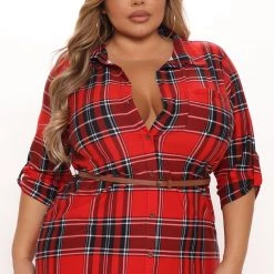 Fashion Nova Plaid Yourself Shirt Mini Dress - Red/combo -fashion nova dresses Shop 10 26 21Studio3 ME KP 16 16 27 82 J3F3012C Redcombo 8869 PLUS PB