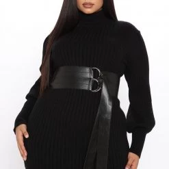Fashion Nova Jessica Belted Sweater Maxi Dress - Black -fashion nova dresses Shop 10 27 20Studio3 PN MM 10 36 09 12 MD5959A Black 0640 PLUS KL