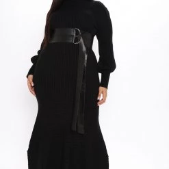 Fashion Nova Jessica Belted Sweater Maxi Dress - Black -fashion nova dresses Shop 10 27 20Studio3 PN MM 10 36 47 12 MD5959A Black 0646 PLUS KL