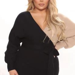 Fashion Nova Mona Colorblock Sweater Midi Dress - Black/combo -fashion nova dresses Shop 10 27 21Studio1 DM RL 12 37 55 10 ID4391FN BlackCombo 6411 PLUS EH