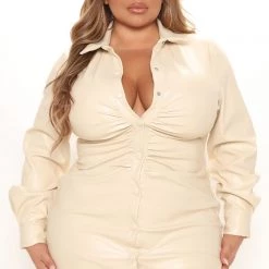 Fashion Nova I Feel Chic Faux Leather Shirt Dress - Cream -fashion nova dresses Shop 11 01 21Studio2 SN RL 12 16 04 17 VD7566 Cream 5257 PLUS DC