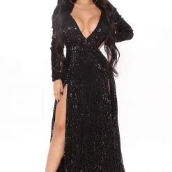 Fashion Nova Vienna Mini Sequin Maxi Dress - Black