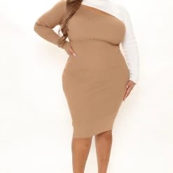 Fashion Nova Fall Fixation Sweater Midi Dress - Camel/combo -fashion nova dresses Shop 11 08 21Studio2 EF KP 11 26 46 17 RDAD5360FN CamelCombo 7253 PLUS EH