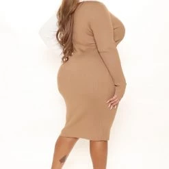 Fashion Nova Fall Fixation Sweater Midi Dress - Camel/combo -fashion nova dresses Shop 11 08 21Studio2 EF KP 11 27 05 17 RDAD5360FN CamelCombo 7259 PLUS EH