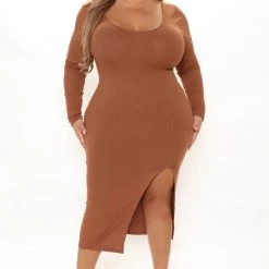 Fashion Nova Find Me Later Midi Dress - Chocolate -fashion nova dresses Shop 11 08 21Studio2 EF KP 15 19 44 69 RD45088L Chocolate 0012 PLUS PB