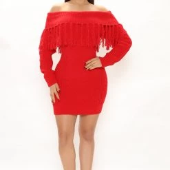 Fashion Nova Fall Feels Sweater Mini Dress - Red -fashion nova dresses Shop 11 10 21Studio2 CE BH 10 11 06 16 RDAD1222FN Red 0351 PB