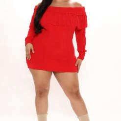 Fashion Nova Fall Feels Sweater Mini Dress - Red -fashion nova dresses Shop 11 10 21Studio3 RT KP 12 29 58 37 RDAD1222FN Red 0319 PLUS KS