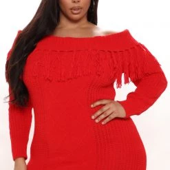 Fashion Nova Fall Feels Sweater Mini Dress - Red -fashion nova dresses Shop 11 10 21Studio3 RT KP 12 30 27 37 RDAD1222FN Red 0322 PLUS KS