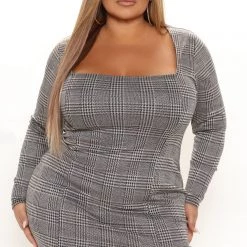 Fashion Nova New Boss Plaid Mini Dress - Black/combo -fashion nova dresses Shop 11 15 21Studio2 MS R 15 55 32 70 JD44183L Blackcombo 1254 PLUS KL