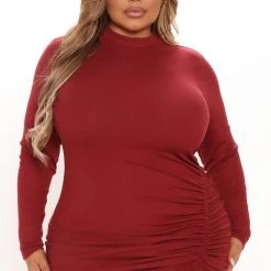 Fashion Nova Krissy Ruched Mini Dress - Burgundy -fashion nova dresses Shop 11 16 21Studio3 KJ KP 16 03 01 63 RD45093L Burgundy 3325 PLUS KS