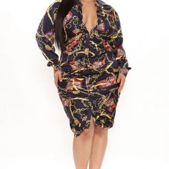 Fashion Nova Becoming Rich Satin Shirt Dress - Navy/combo -fashion nova dresses Shop 11 18 21Studio3 CE KP 11 50 23 59 FNT522 Navycombo 16039 PLUS PB