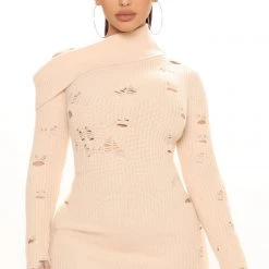 Fashion Nova Stormi Sweater Mini Dress - Cream
