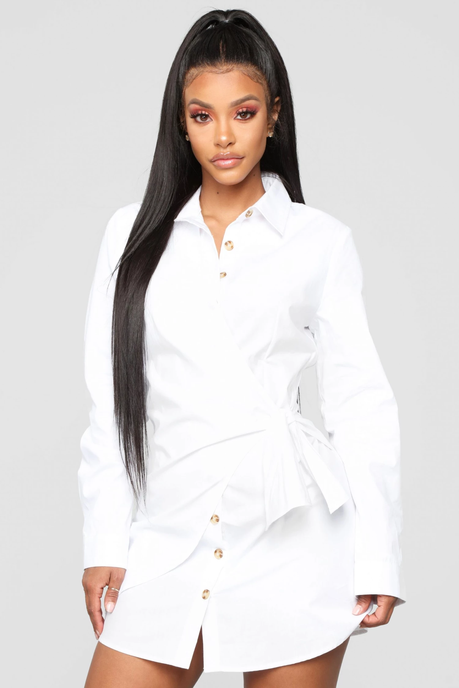 Fashion Nova Friendship Ties Shirt Dress - White 3 Fashion Nova Friendship Ties Shirt Dress - White