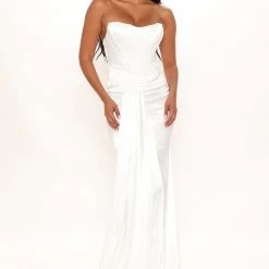 Fashion Nova Celebration Time Satin Gown - White