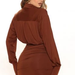 Fashion Nova Lilah Ruched Mini Dress - Brown -fashion nova dresses Shop 12 02 21Studio2 SN TB 11 27 58 27 DH27009 Brown 1497 EH
