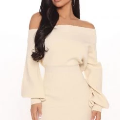 Fashion Nova Elated Off The Shoulder Mini Dress - Cream