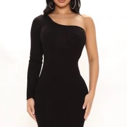 Fashion Nova Jessica One Shoulder Mini Dress - Black